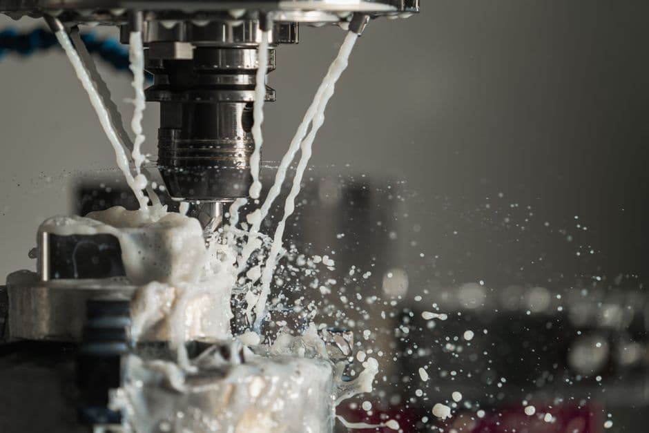 CNC machining operation in a metal workshop with precision tools.