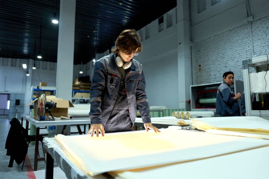 Quality control inspection process in a factory environment.